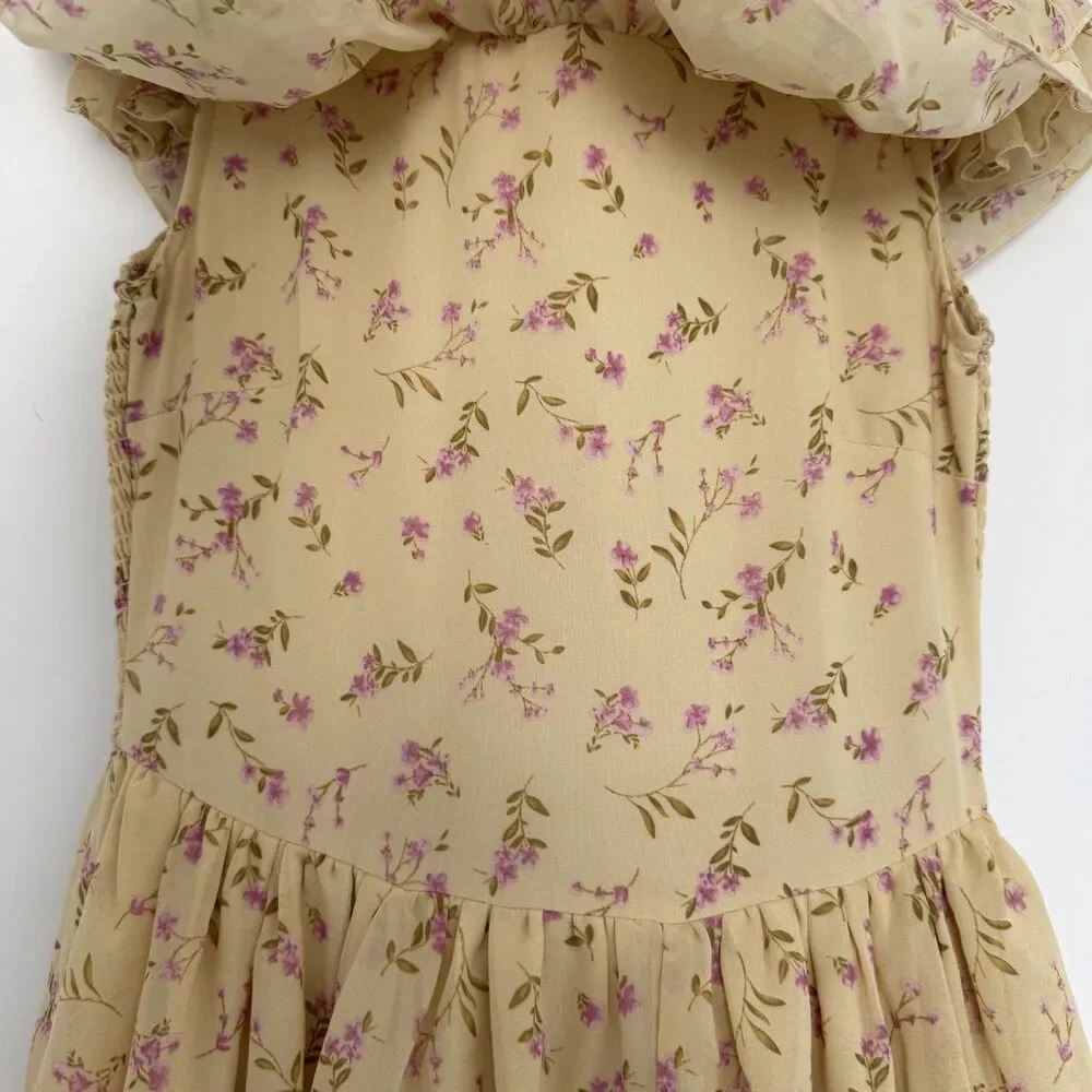 Ivy City Co Darla Maxi Dress Yellow Floral Tiered Ruffle Romantic Women's Size S - Picture 4 of 9